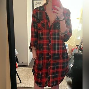 Long Sleeve Button Down Flannel Dress
